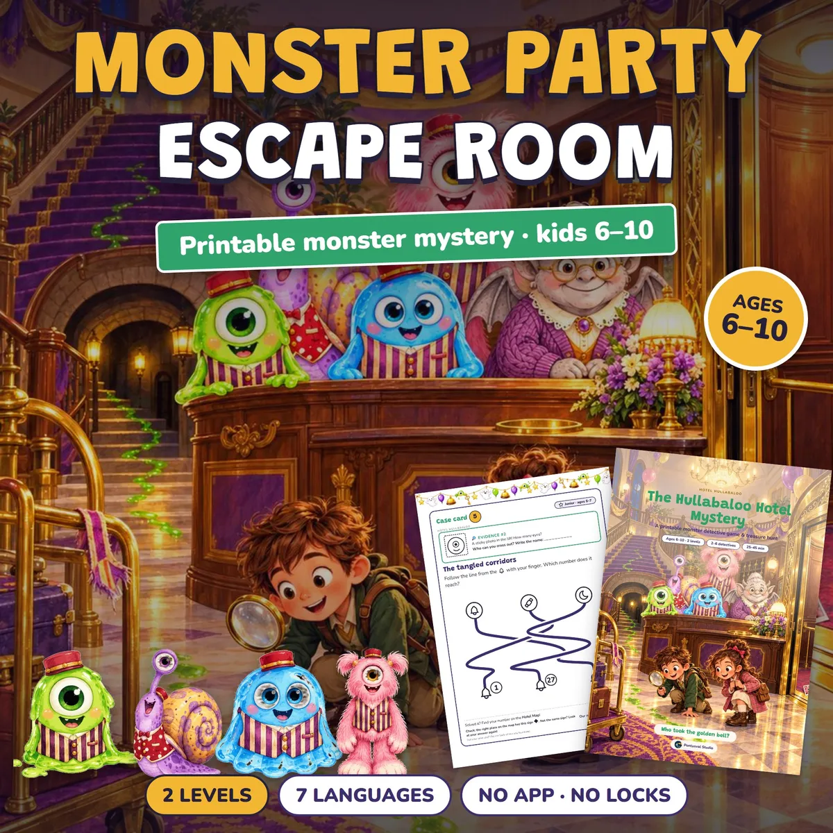 Monster Party Mystery Game for Kids: The Hullabaloo Hotel Mystery